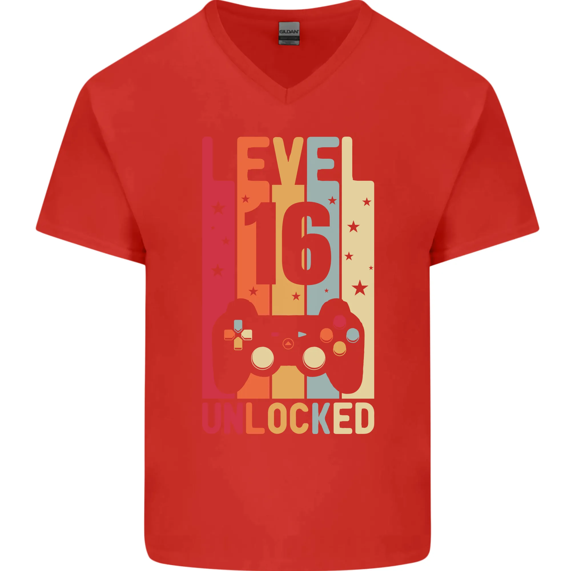 16th Birthday 16 Year Old Level Up Gaming Mens V-Neck Cotton T-Shirt