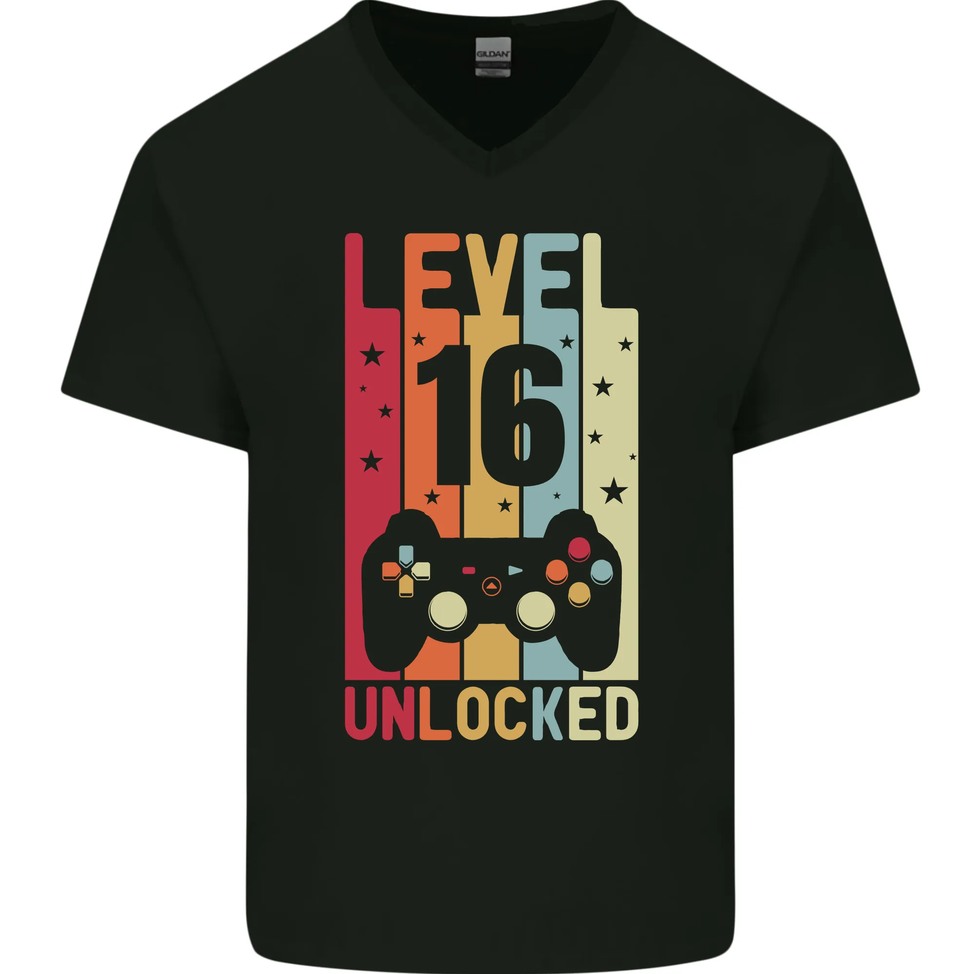 16th Birthday 16 Year Old Level Up Gaming Mens V-Neck Cotton T-Shirt