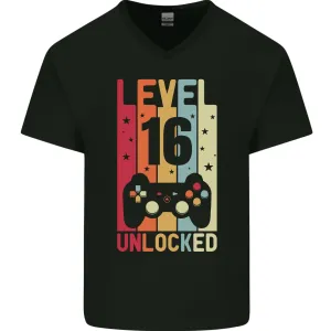16th Birthday 16 Year Old Level Up Gaming Mens V-Neck Cotton T-Shirt
