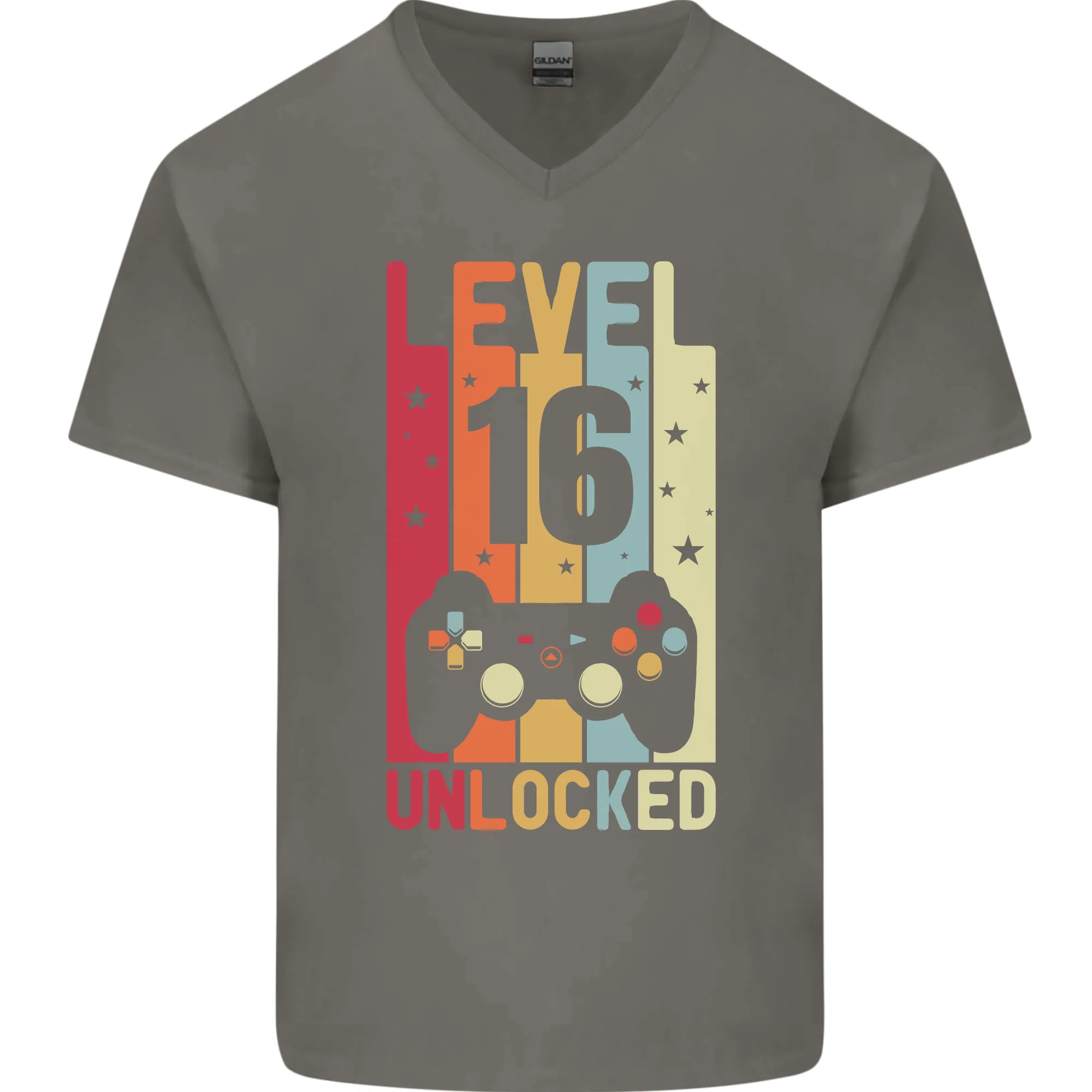 16th Birthday 16 Year Old Level Up Gaming Mens V-Neck Cotton T-Shirt