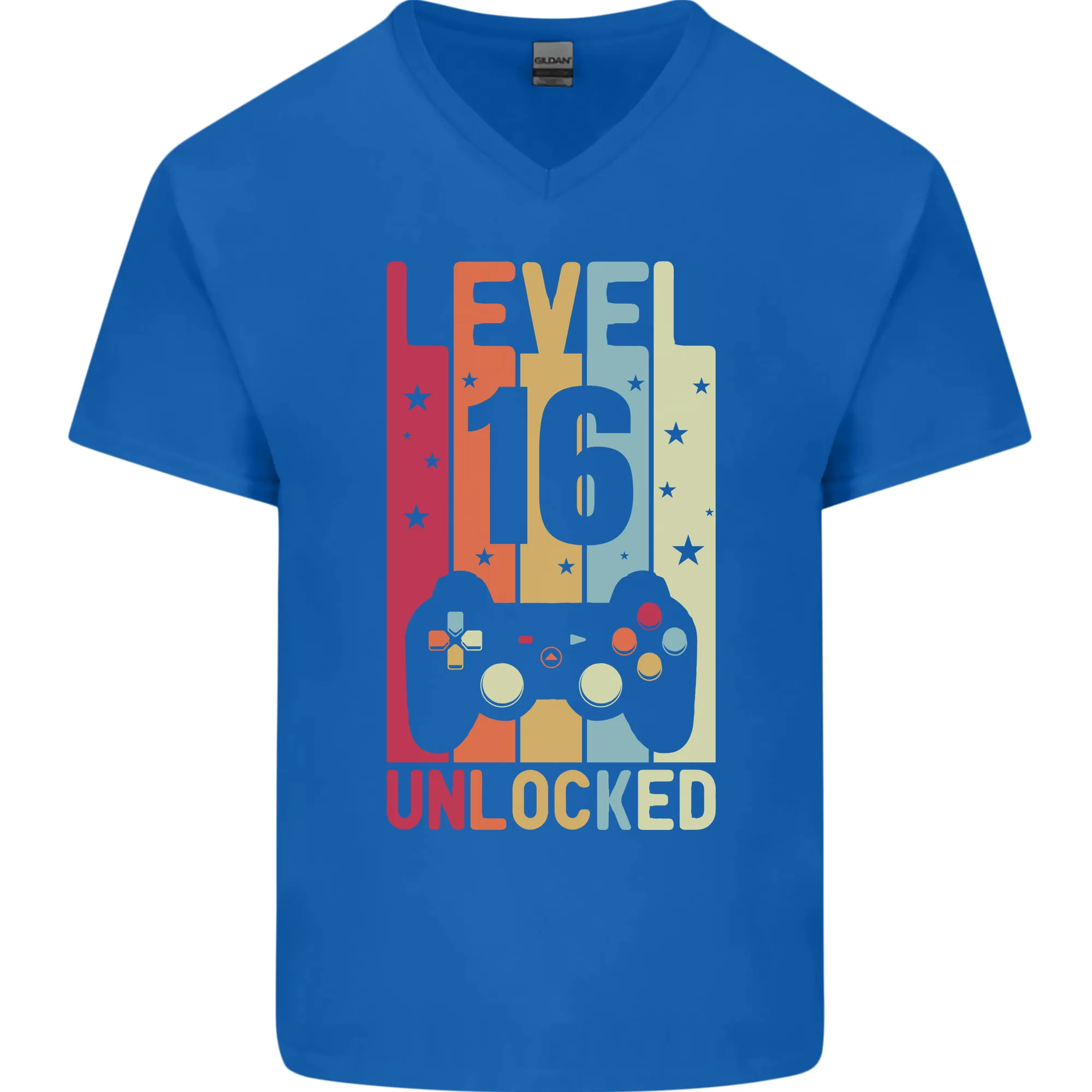 16th Birthday 16 Year Old Level Up Gaming Mens V-Neck Cotton T-Shirt