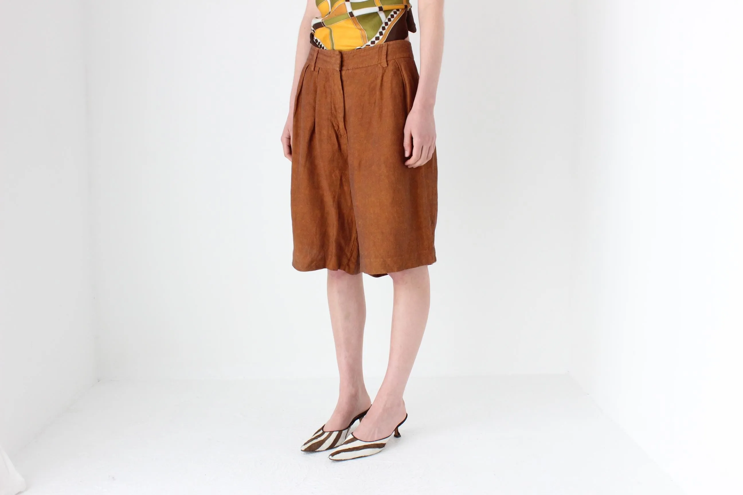 2000s Terracotta Linen Relaxed Bermuda Shorts by Sisley