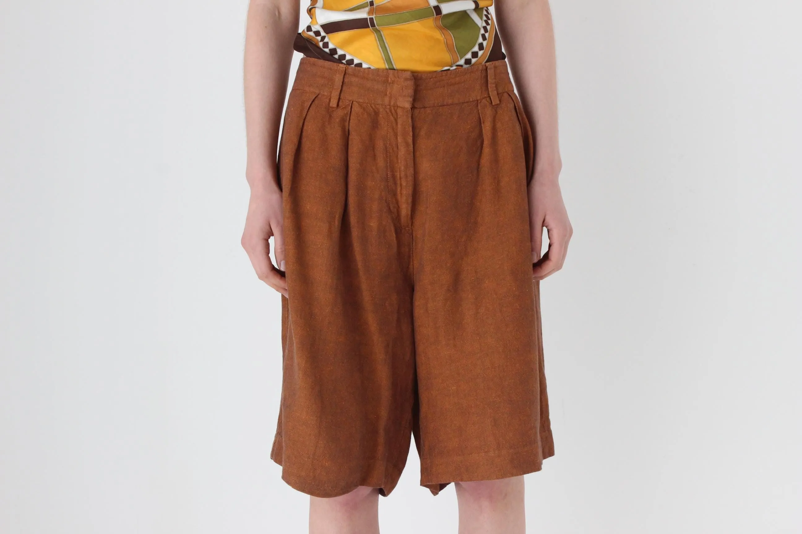2000s Terracotta Linen Relaxed Bermuda Shorts by Sisley