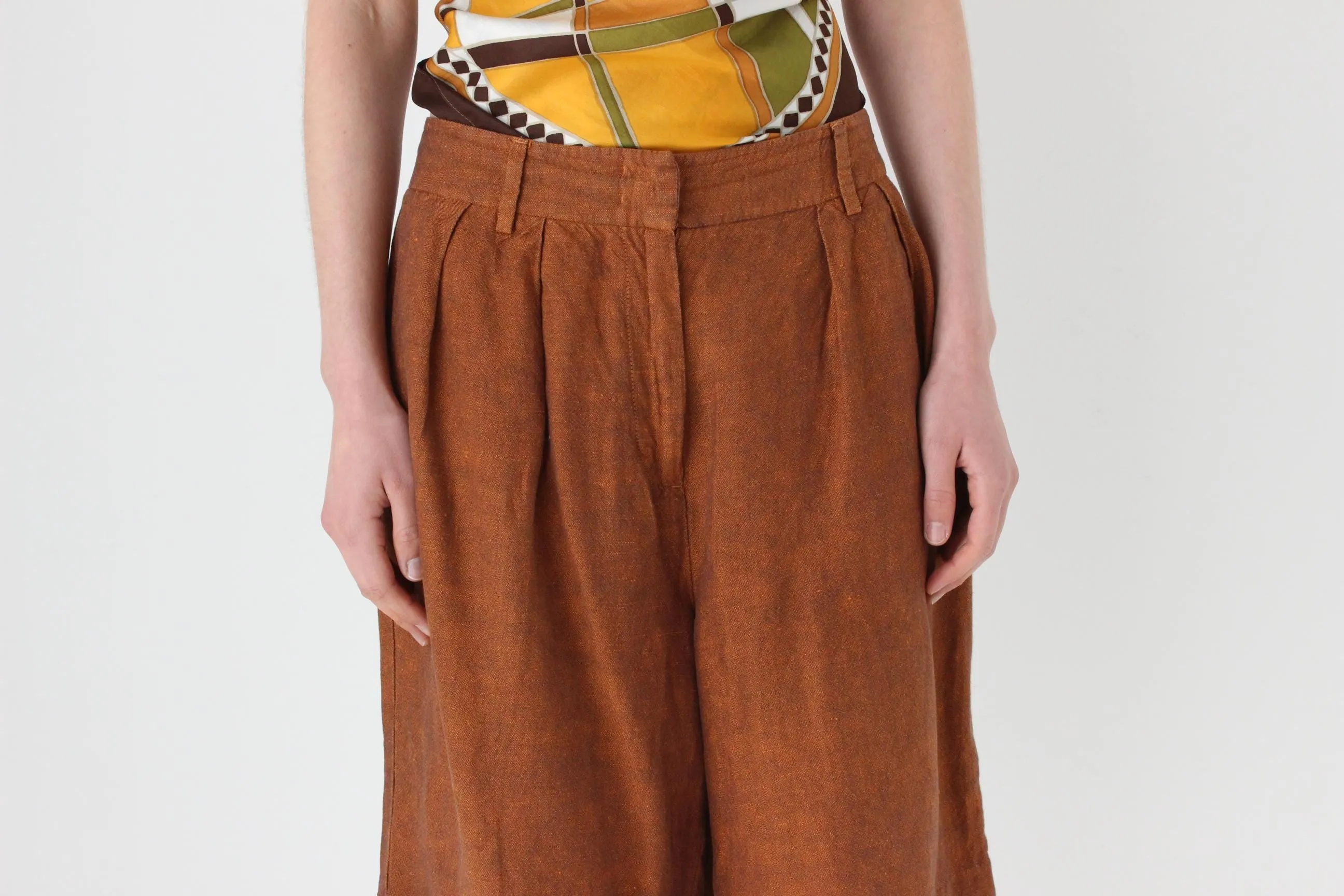 2000s Terracotta Linen Relaxed Bermuda Shorts by Sisley