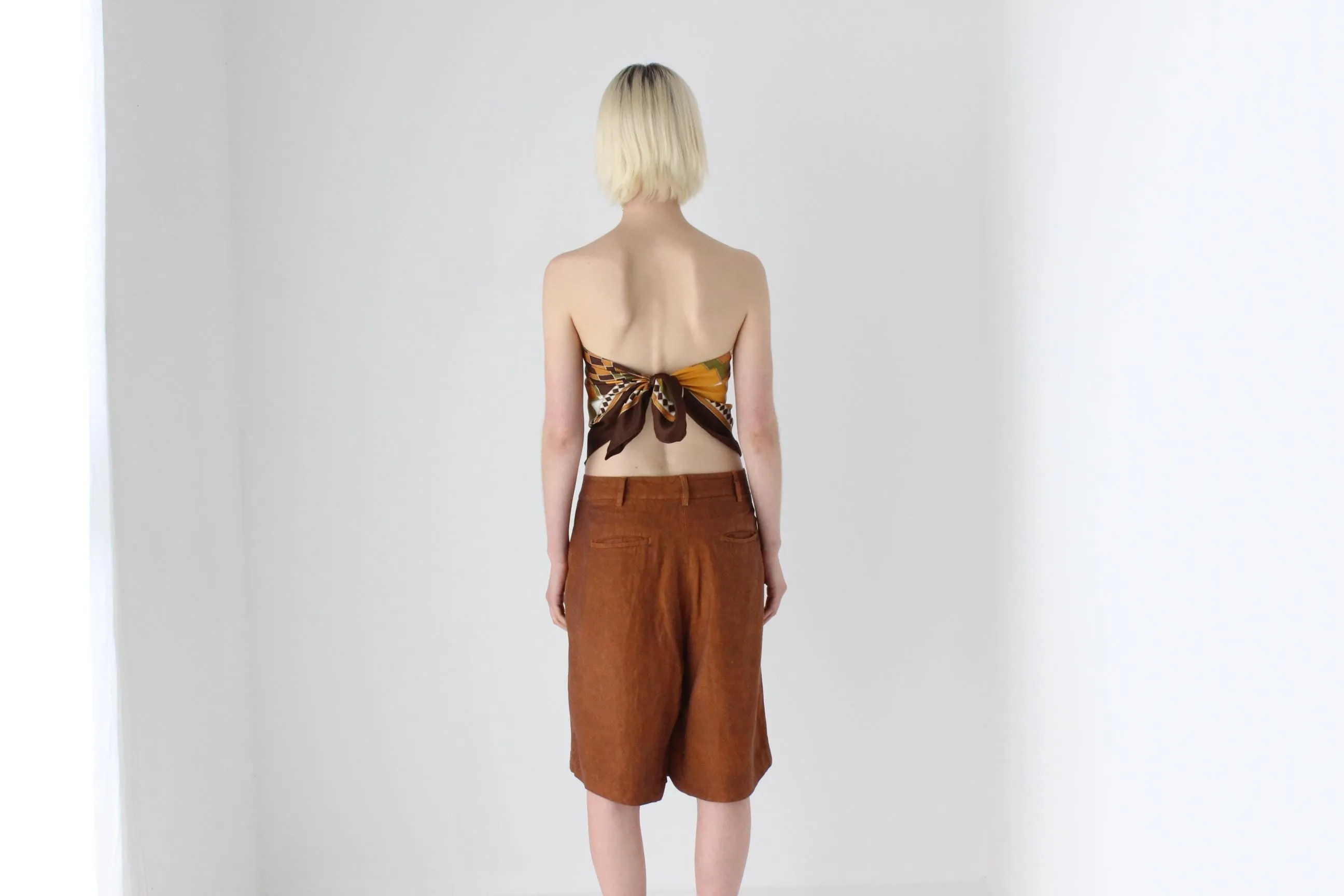 2000s Terracotta Linen Relaxed Bermuda Shorts by Sisley