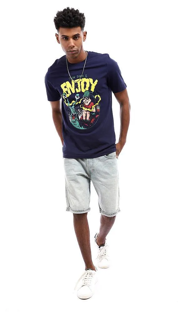 95094 Summer Printed Navy Blue Cotton T-Shirt