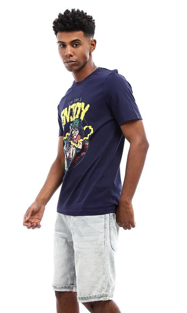 95094 Summer Printed Navy Blue Cotton T-Shirt