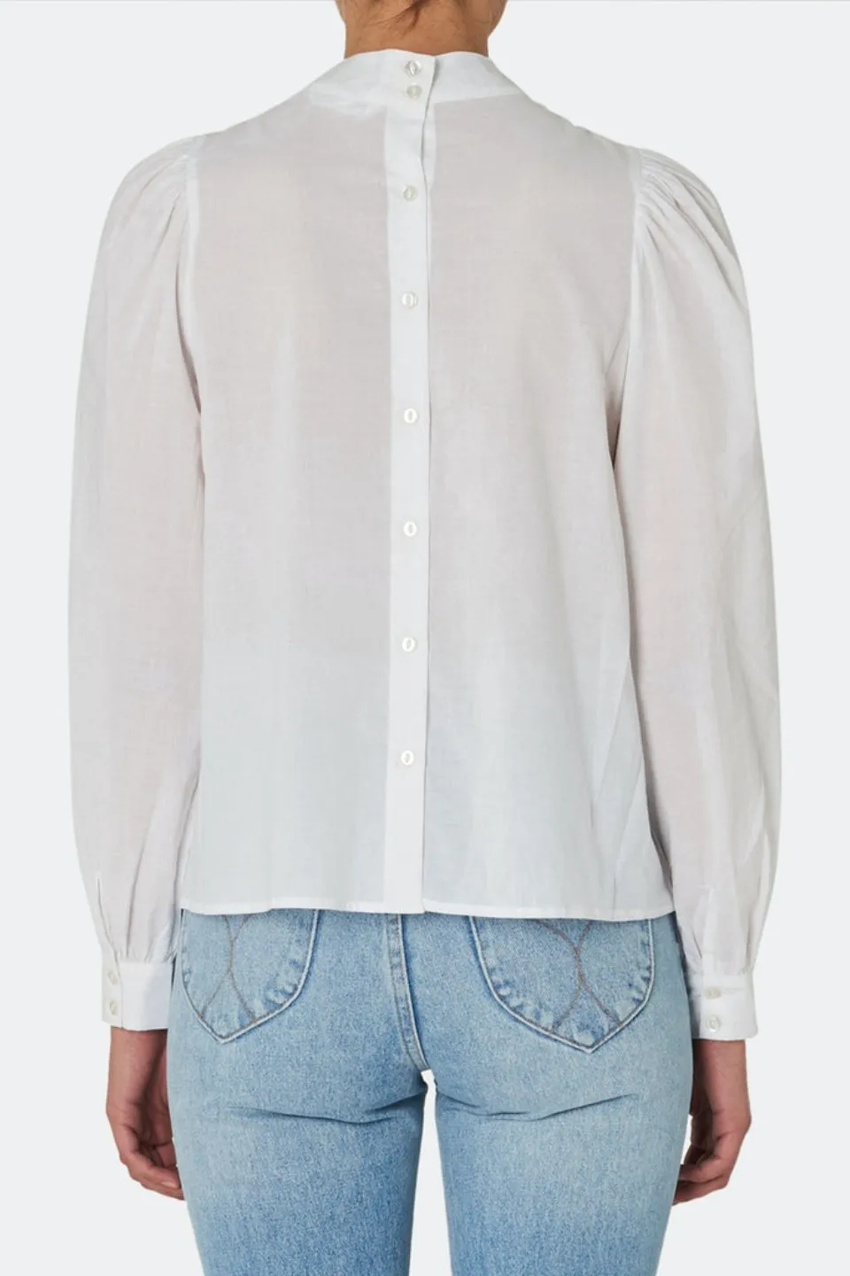 Allegra High Neck White Cotton Voile LS Top