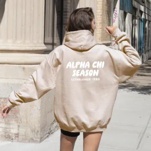 Alpha Chi Omega Tan Hoodie with Puff Design - Foxy Season