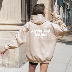 Alpha Sigma Tau Tan Hoodie with Puff Design - Foxy Season