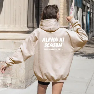 Alpha Xi Delta Tan Hoodie with Puff Design - Foxy Season