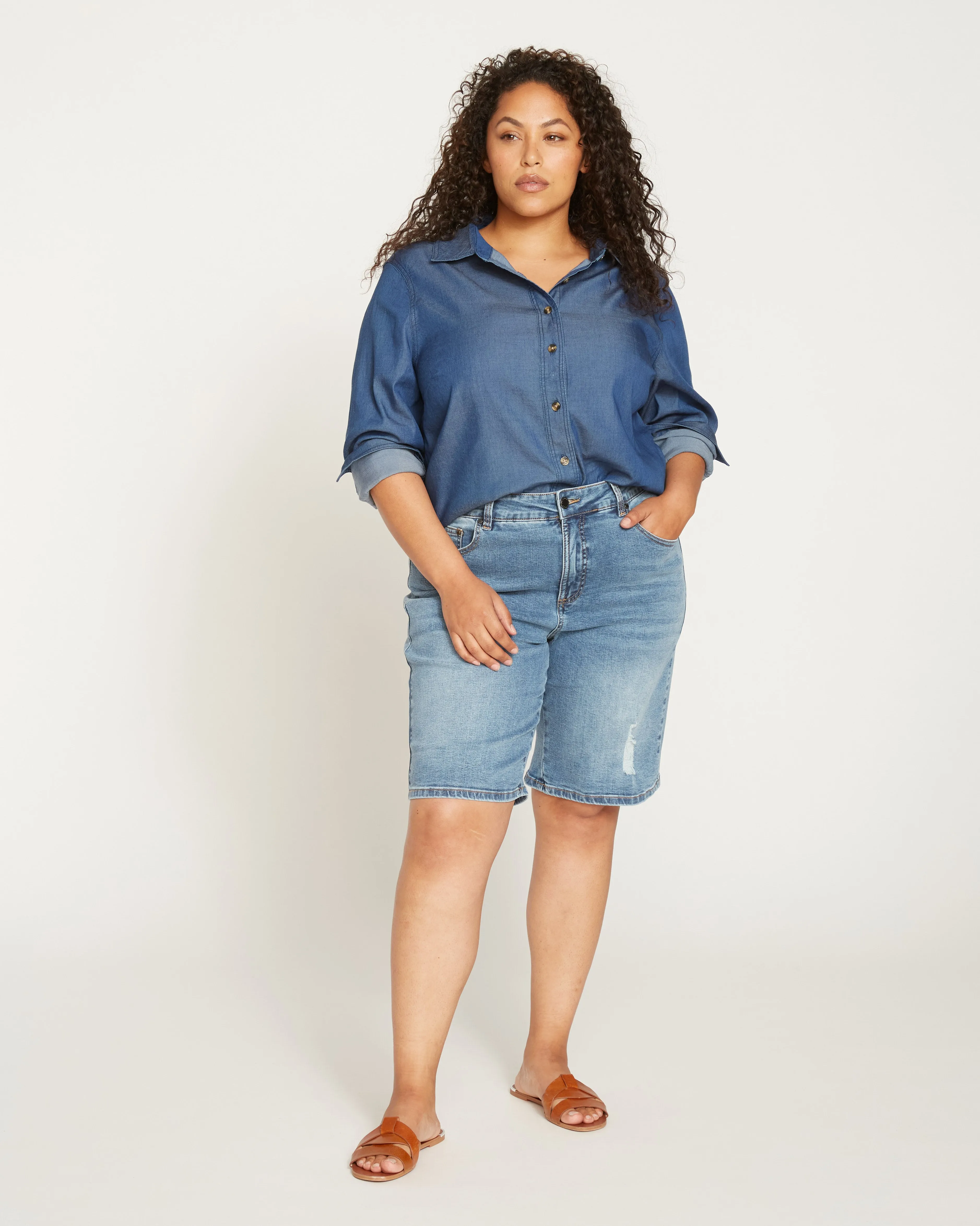 Bae Denim Shorts - Distressed Light Indigo