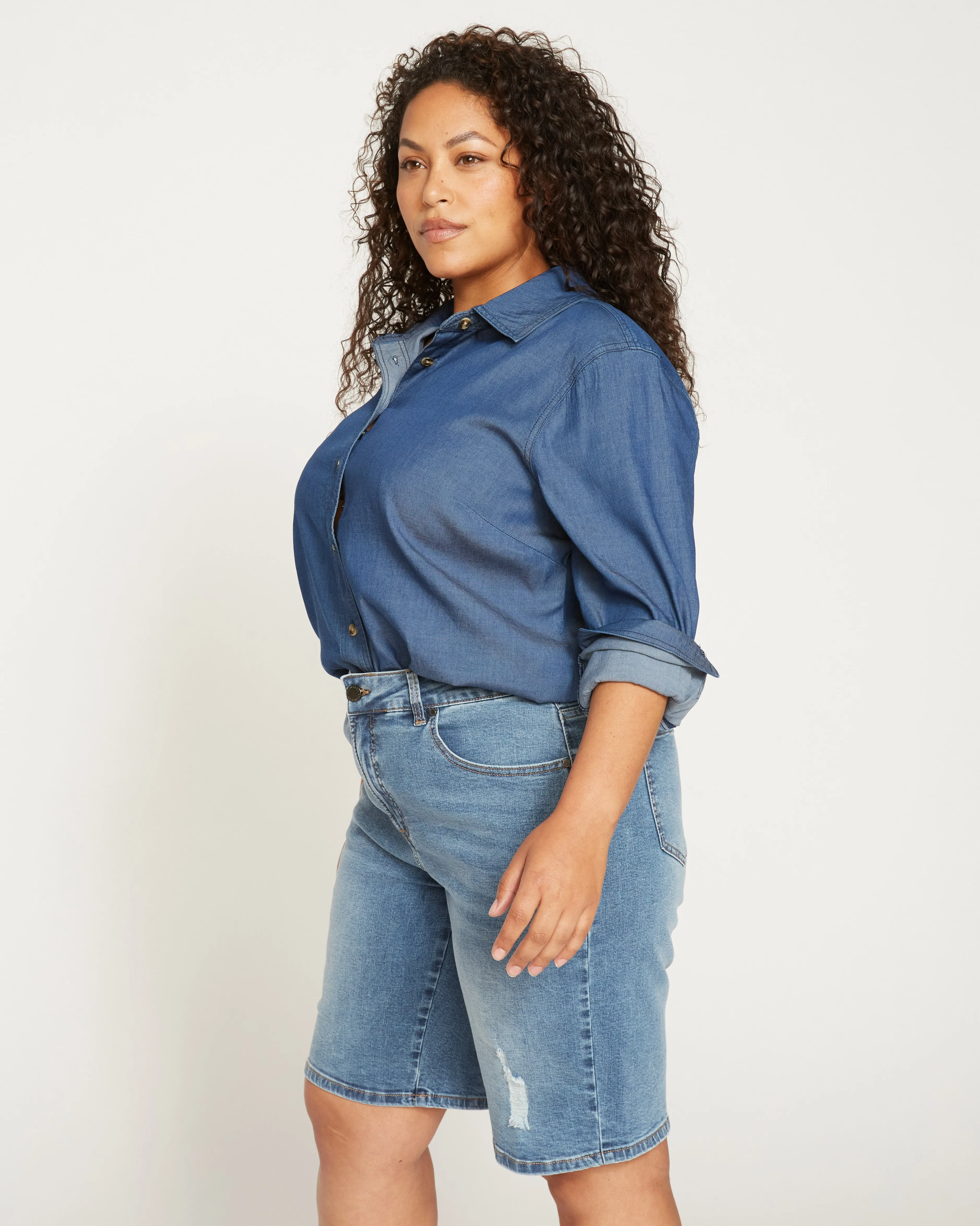Bae Denim Shorts - Distressed Light Indigo