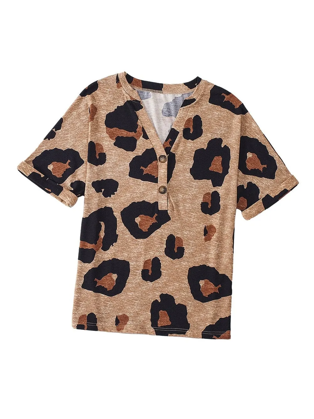 Beige Leopard Print Button-Up Tee