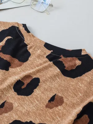 Beige Leopard Print Button-Up Tee