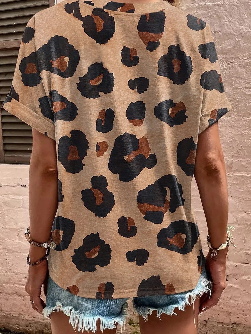 Beige Leopard Print Button-Up Tee