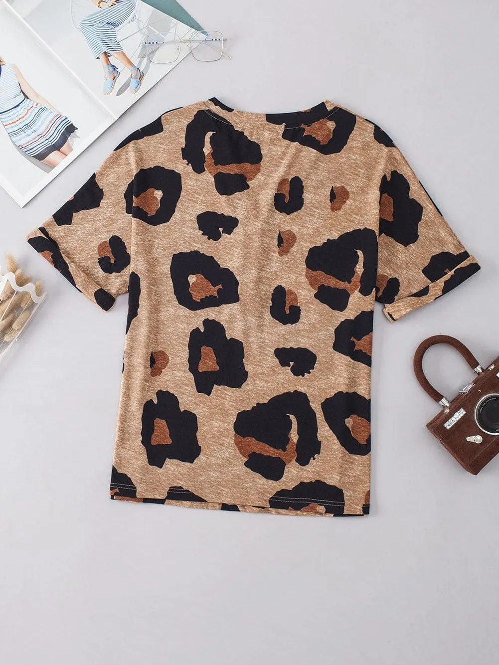 Beige Leopard Print Button-Up Tee
