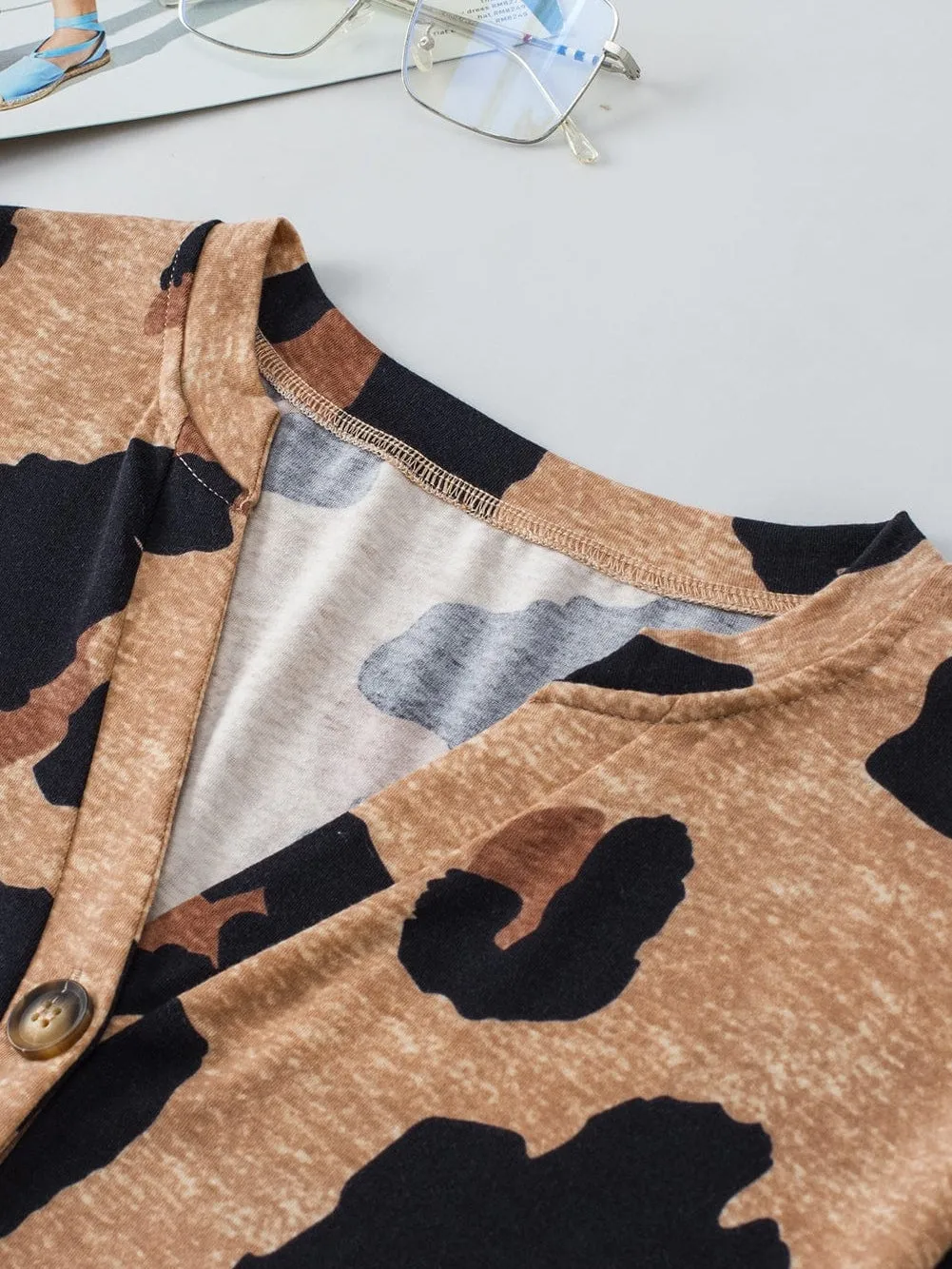 Beige Leopard Print Button-Up Tee