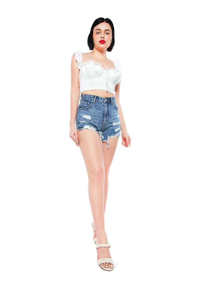 Blue Destroyed Denim Shorts