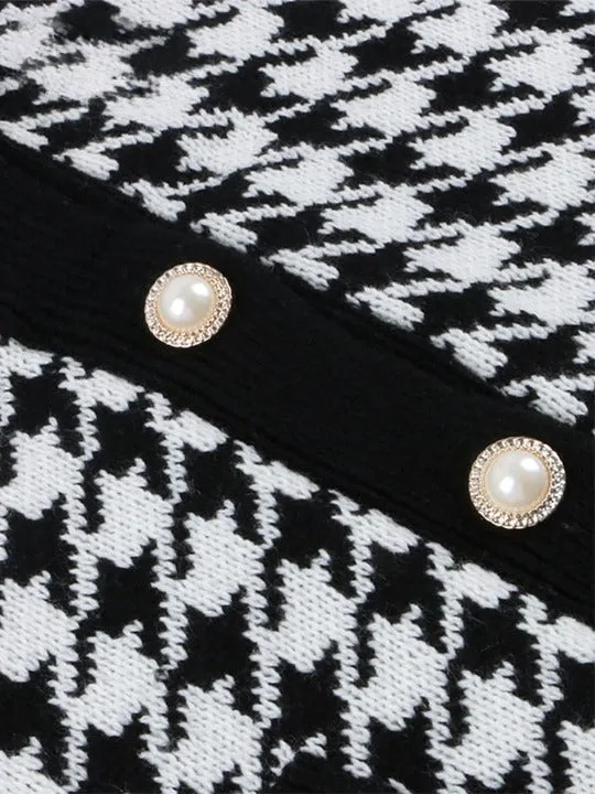 Button black houndstooth cardigan