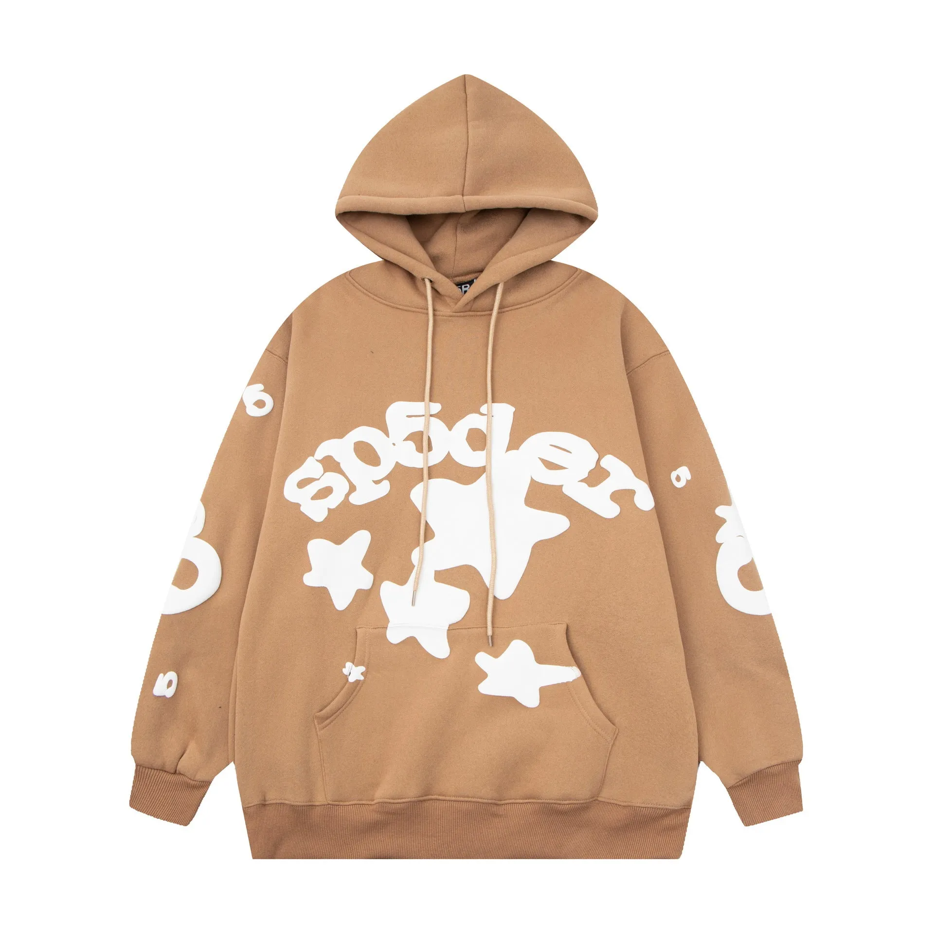 Chic Brown Sp5der Hoodie - Trendy Star Print Hooded Sweatshirt