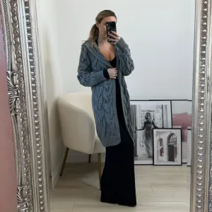 Chunky Cable Knitted Oversized Longline Hooded Cardigan