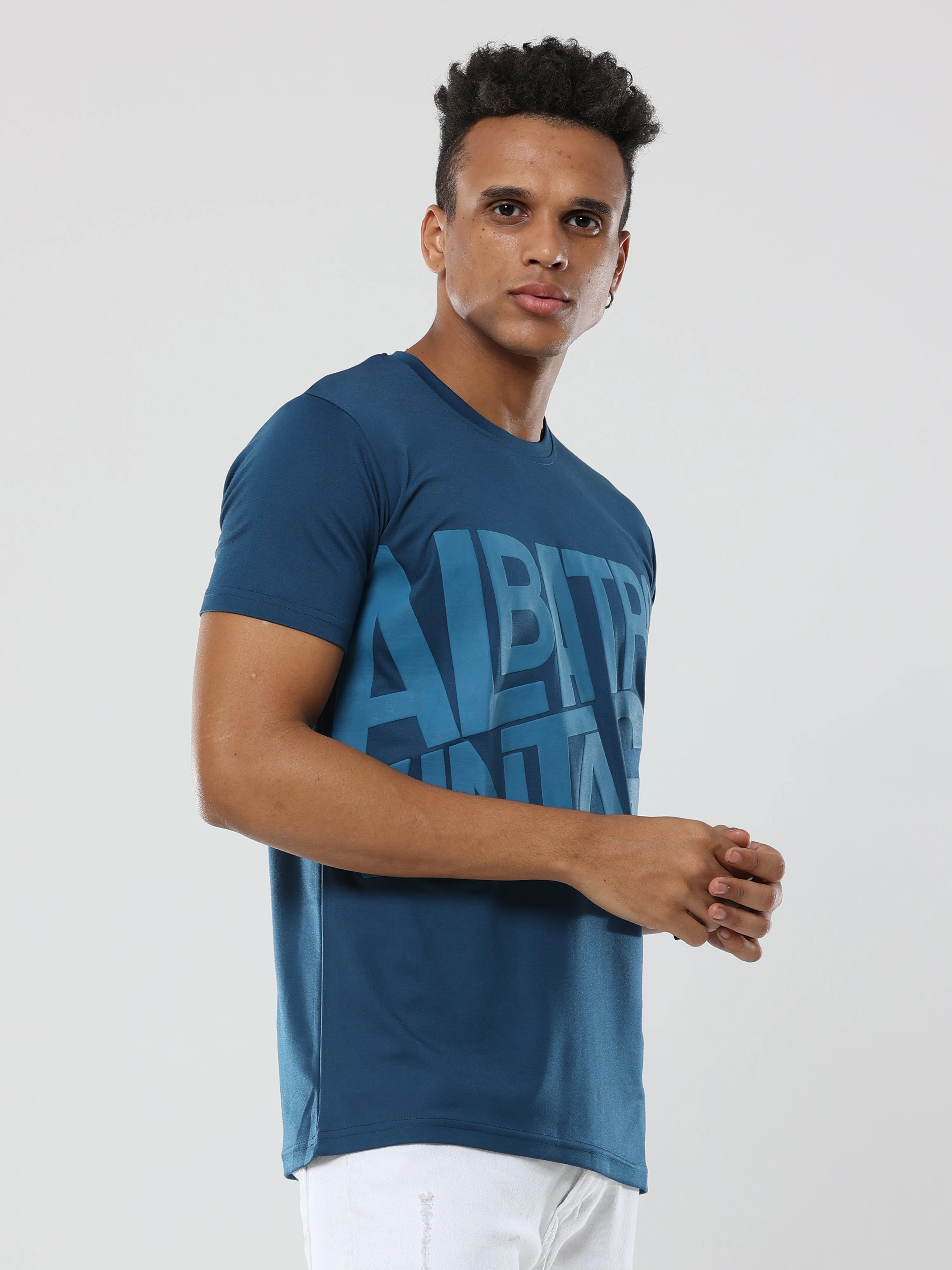 Classic Italian Cobalt Blue Albatross Vintage puff printed T-shirt for men