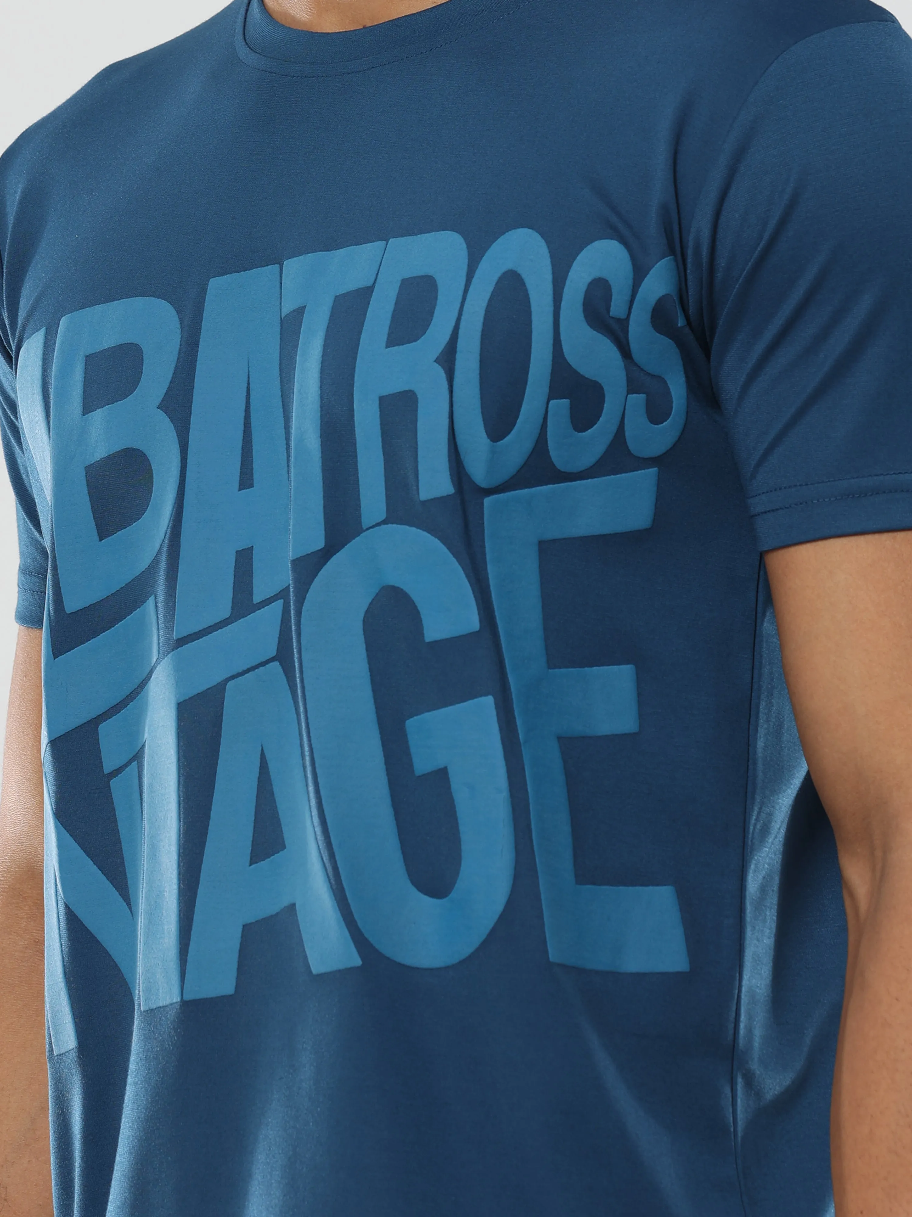 Classic Italian Cobalt Blue Albatross Vintage puff printed T-shirt for men