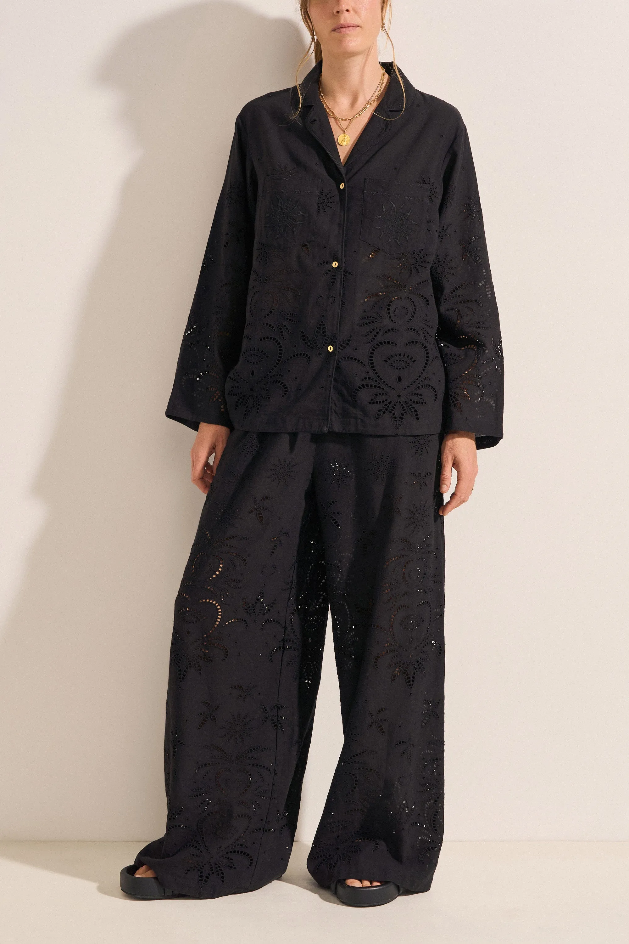 Clio Black Eyelet Linen Pants