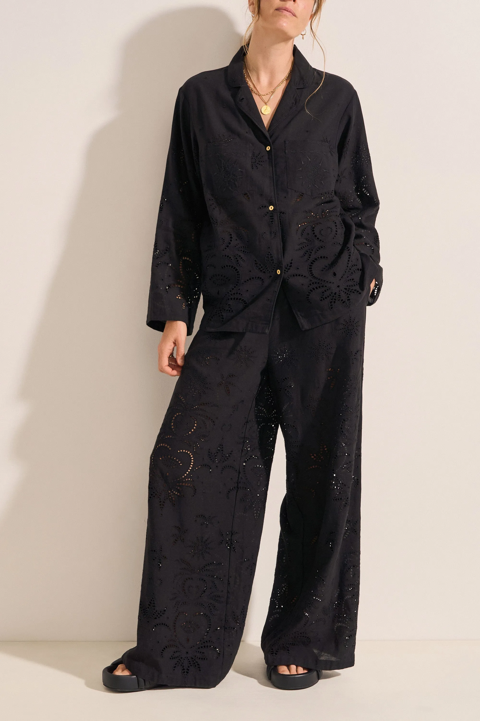 Clio Black Eyelet Linen Pants