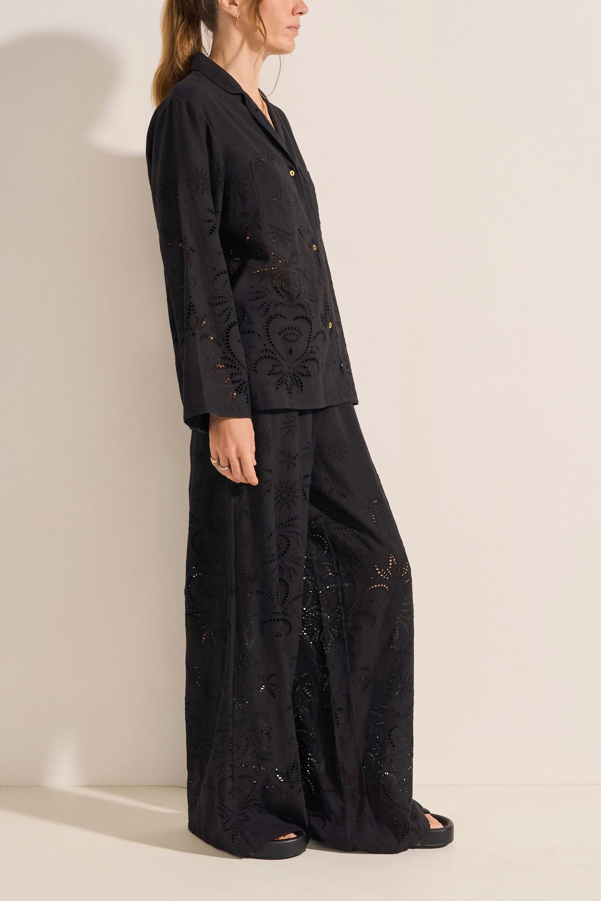 Clio Black Eyelet Linen Pants