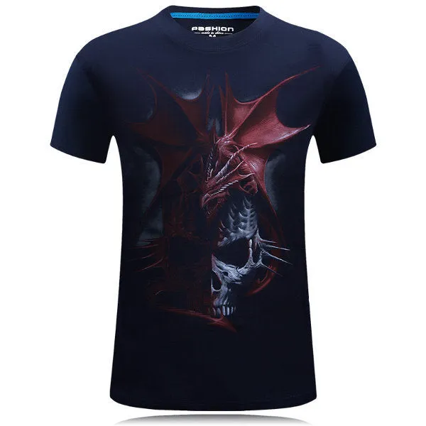 Dragon Skeleton 3D Animal Printing Tops Casual Personality Plus Size Short Tees For Men
