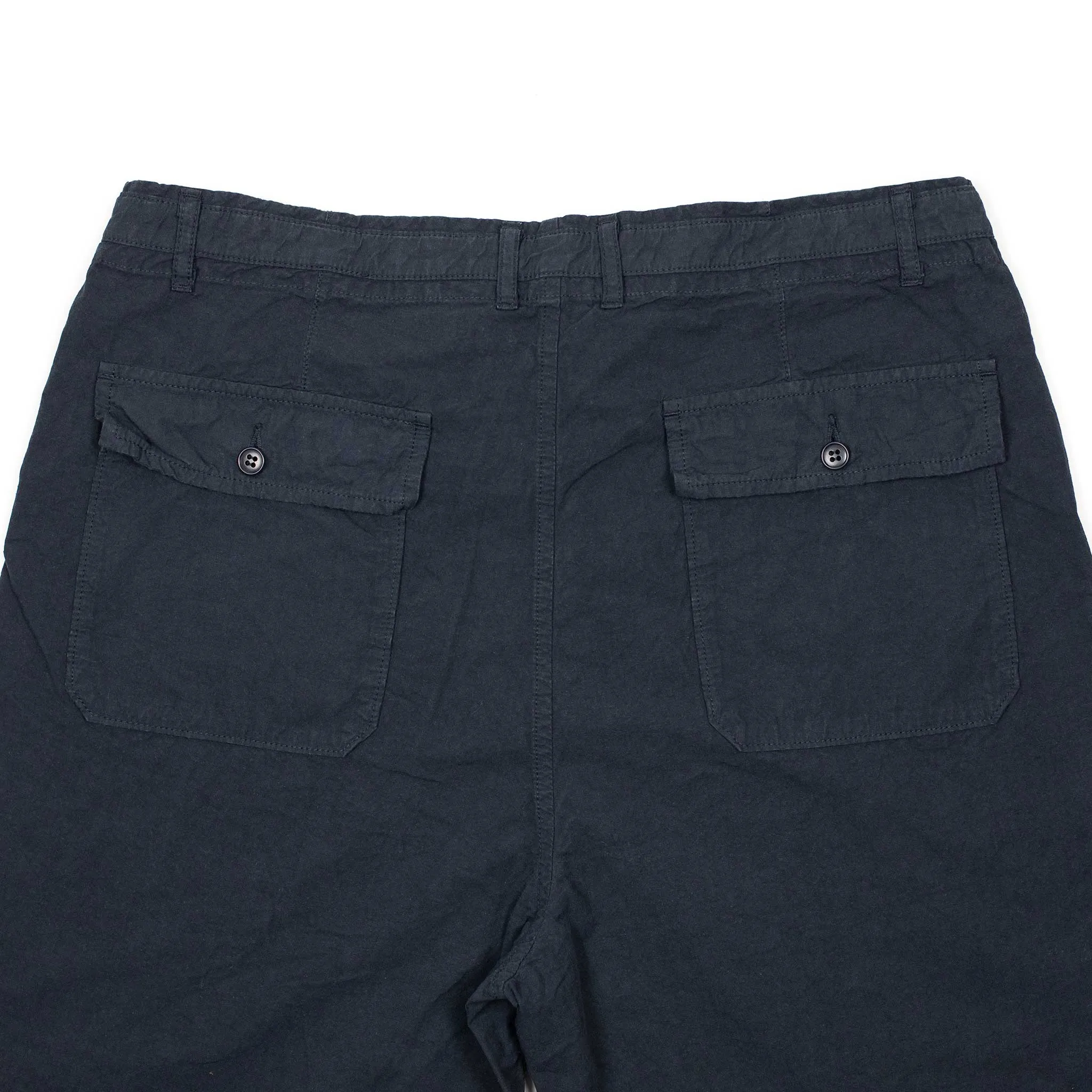 Drawstring baker pants in garment dyed navy cotton hemp