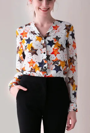Fashion V-Neck Star Printed Blouse