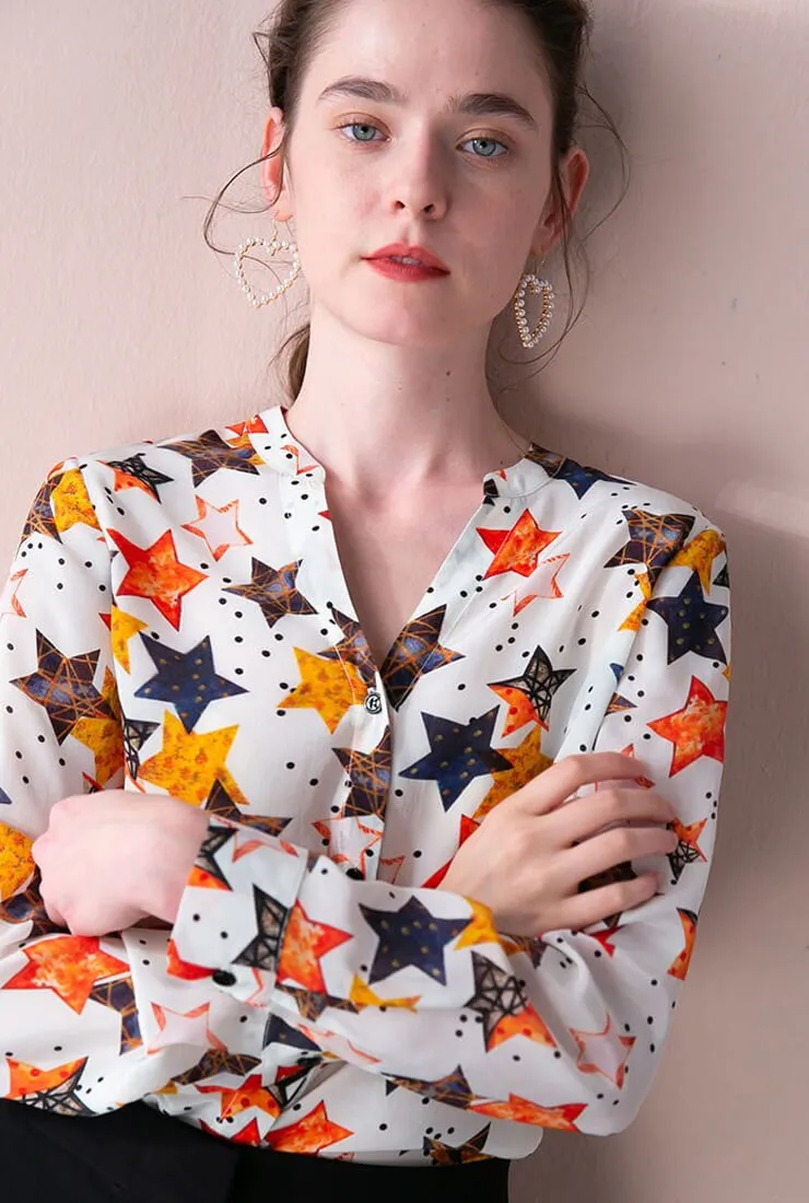 Fashion V-Neck Star Printed Blouse