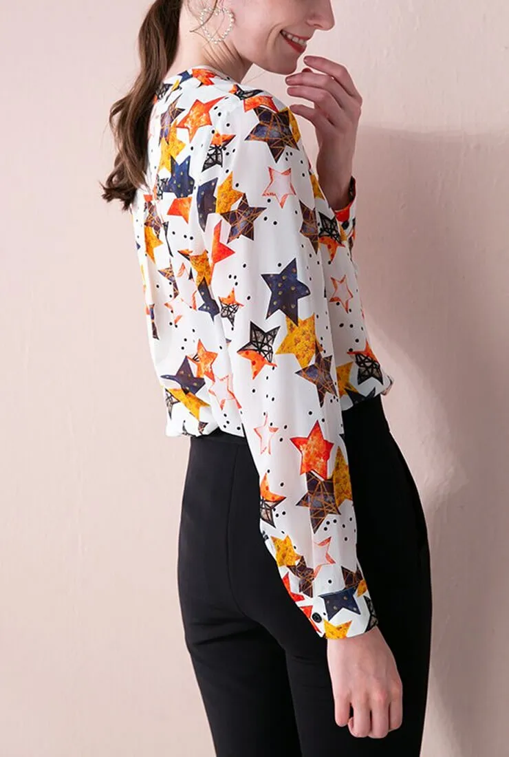 Fashion V-Neck Star Printed Blouse