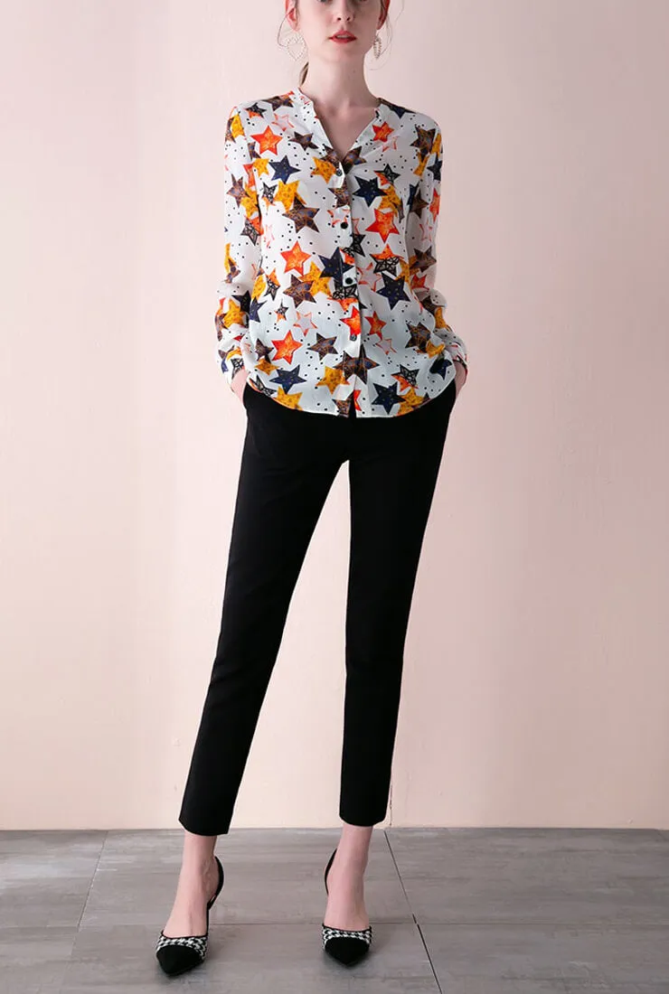 Fashion V-Neck Star Printed Blouse