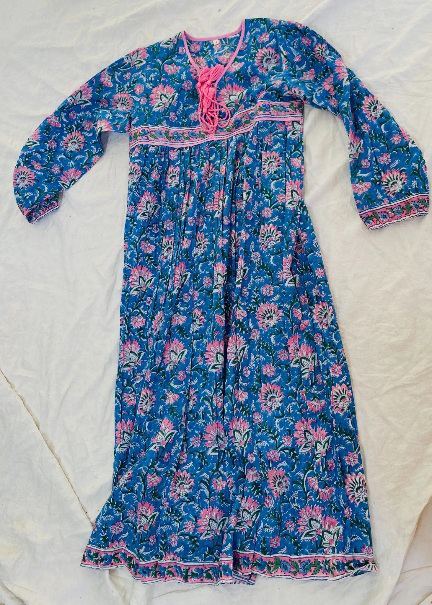 Indian Gauze Dress. Shirt Dress. Block Print. Sizes XS-XL