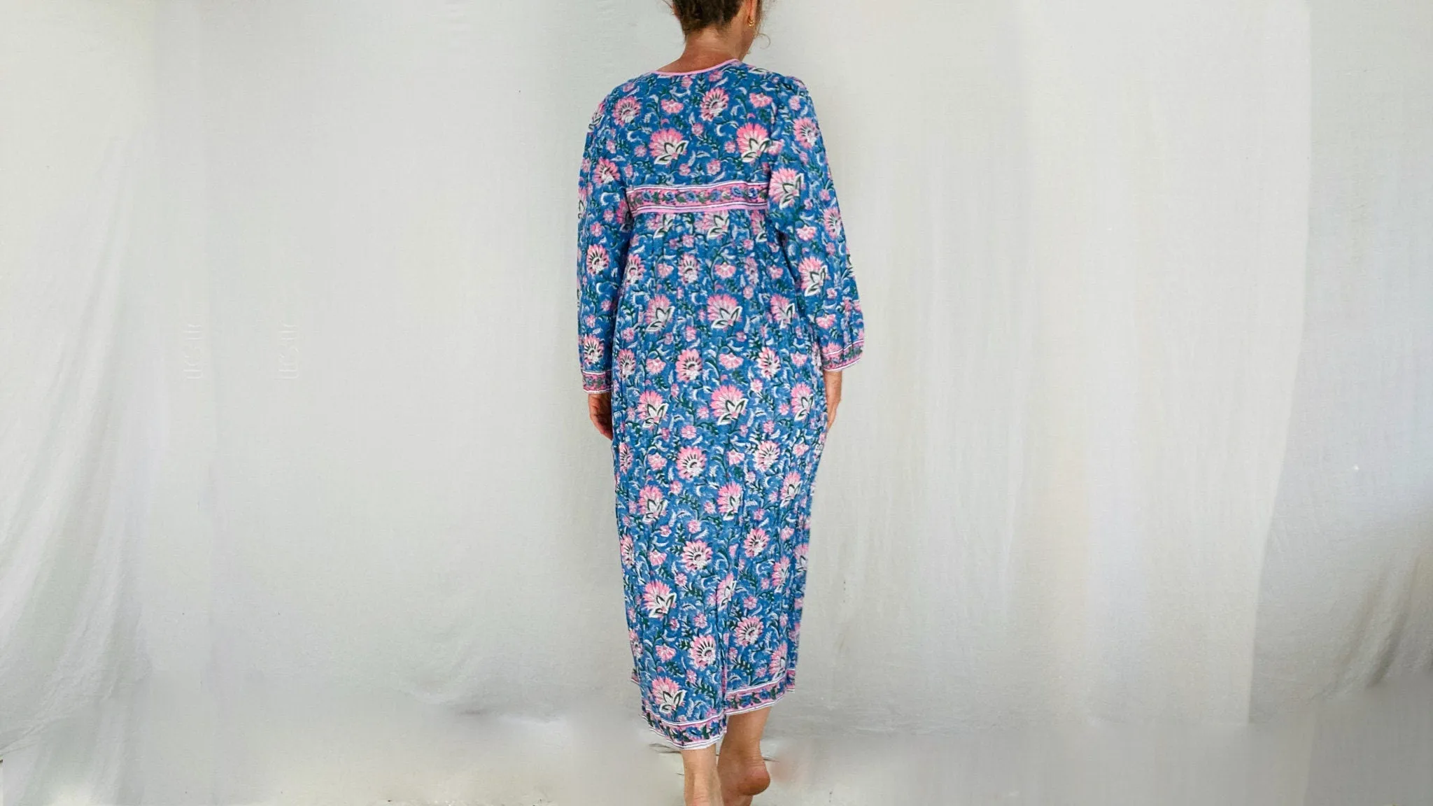 Indian Gauze Dress. Shirt Dress. Block Print. Sizes XS-XL