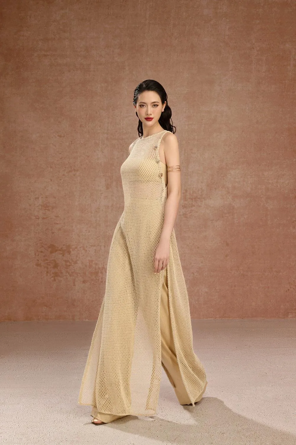 Isla A-line Side Slit Mesh Maxi Dress