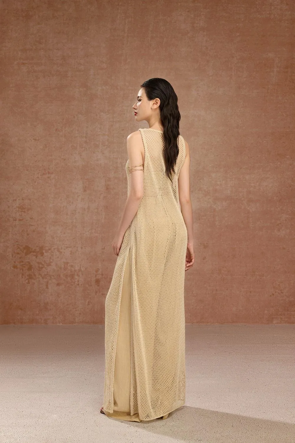 Isla A-line Side Slit Mesh Maxi Dress