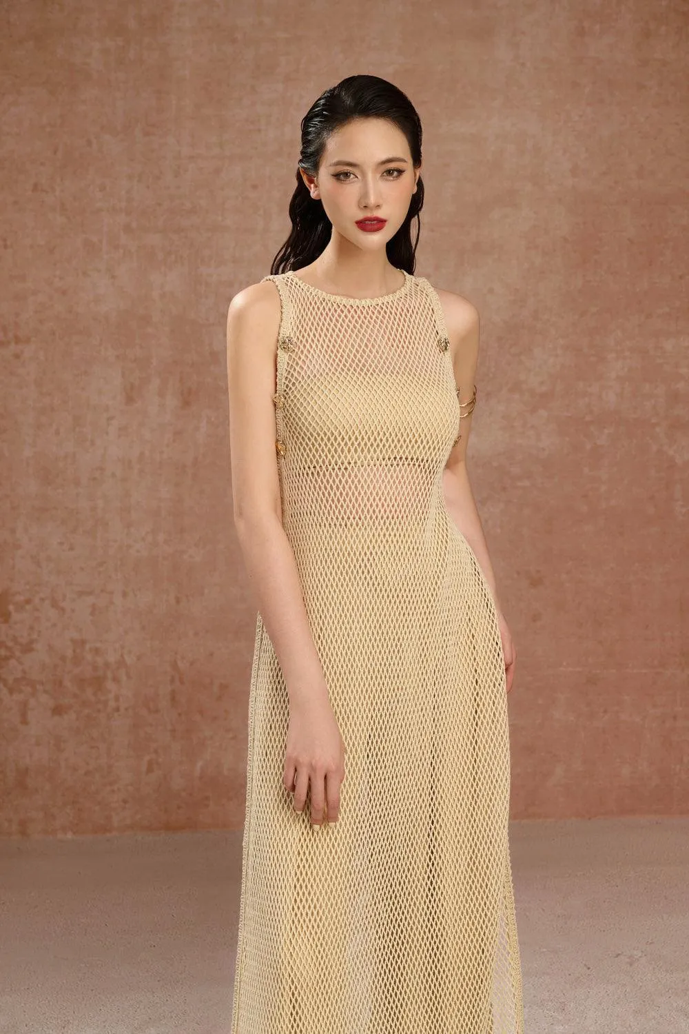 Isla A-line Side Slit Mesh Maxi Dress