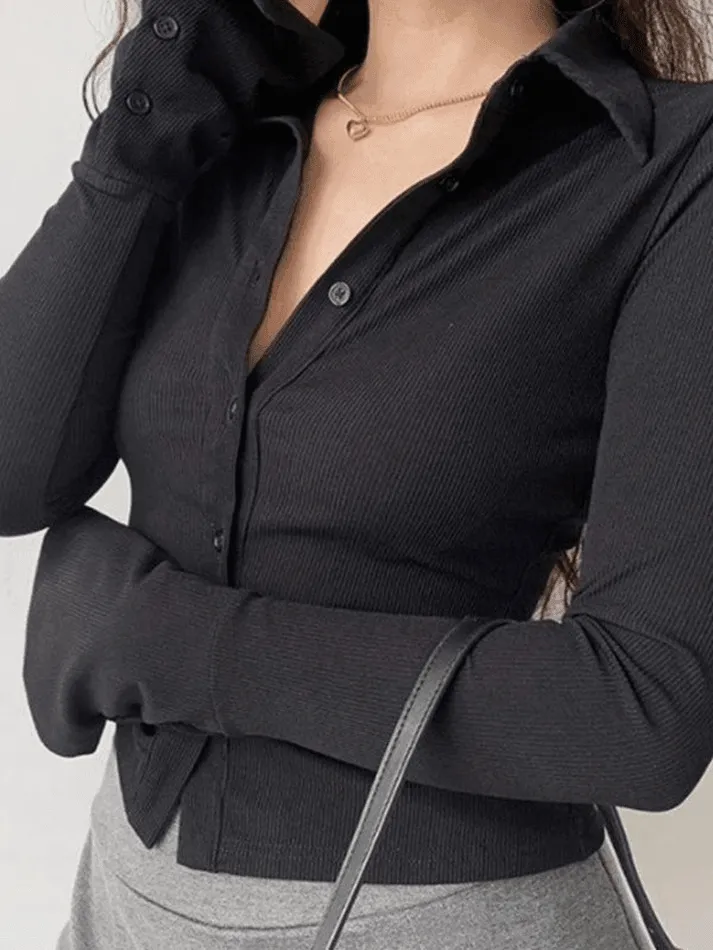 Joskaa Polo Neck Long Sleeve Rib Blouse