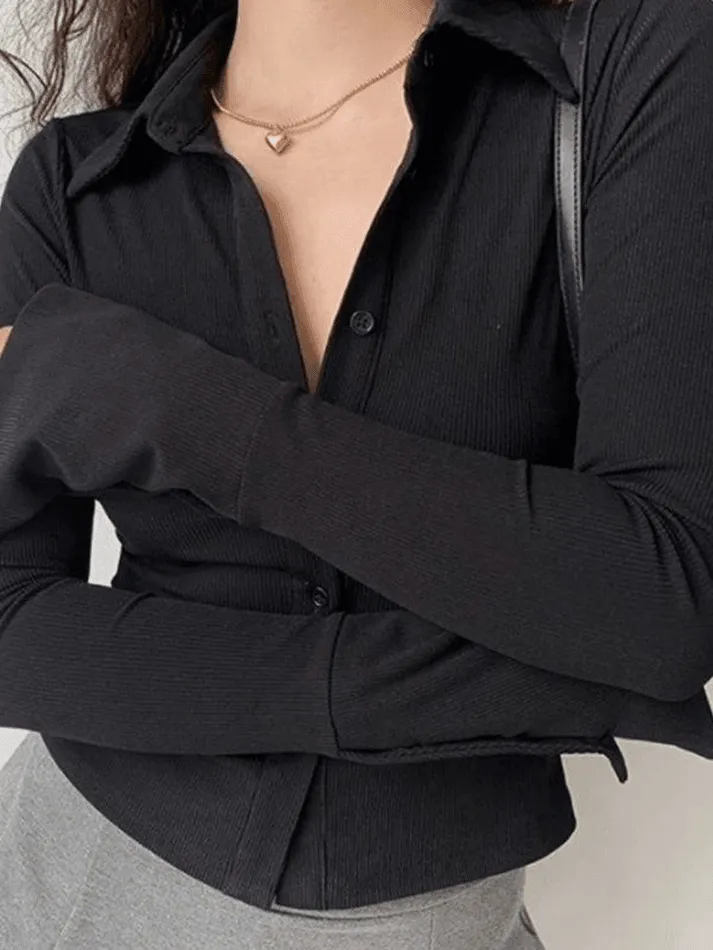 Joskaa Polo Neck Long Sleeve Rib Blouse