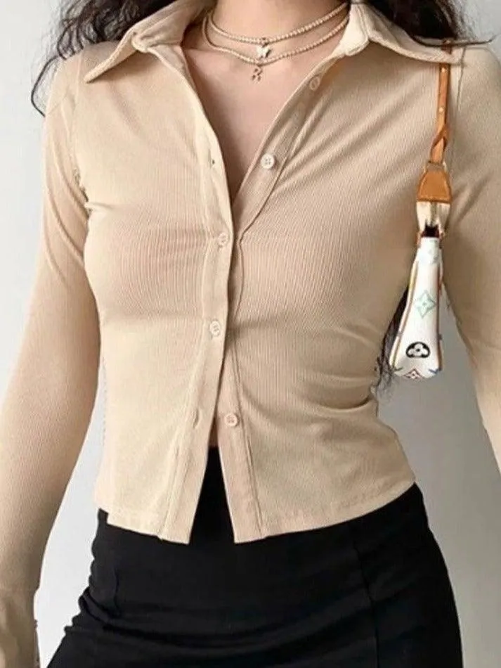Joskaa Polo Neck Long Sleeve Rib Blouse