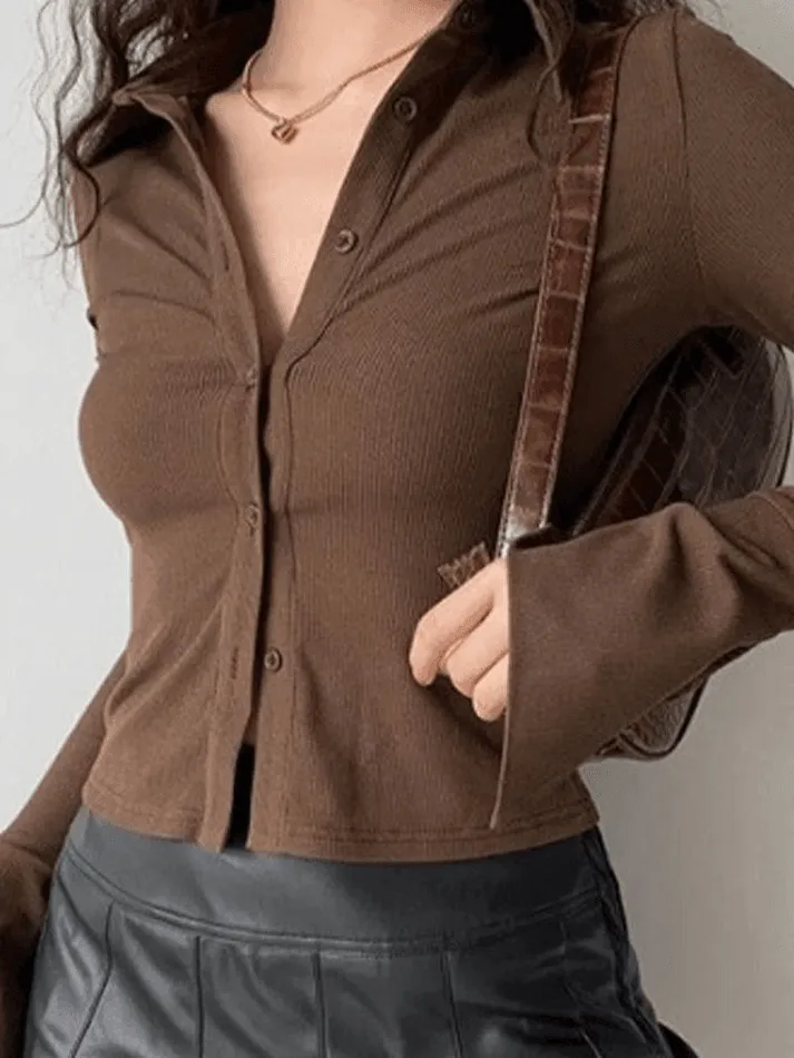 Joskaa Polo Neck Long Sleeve Rib Blouse