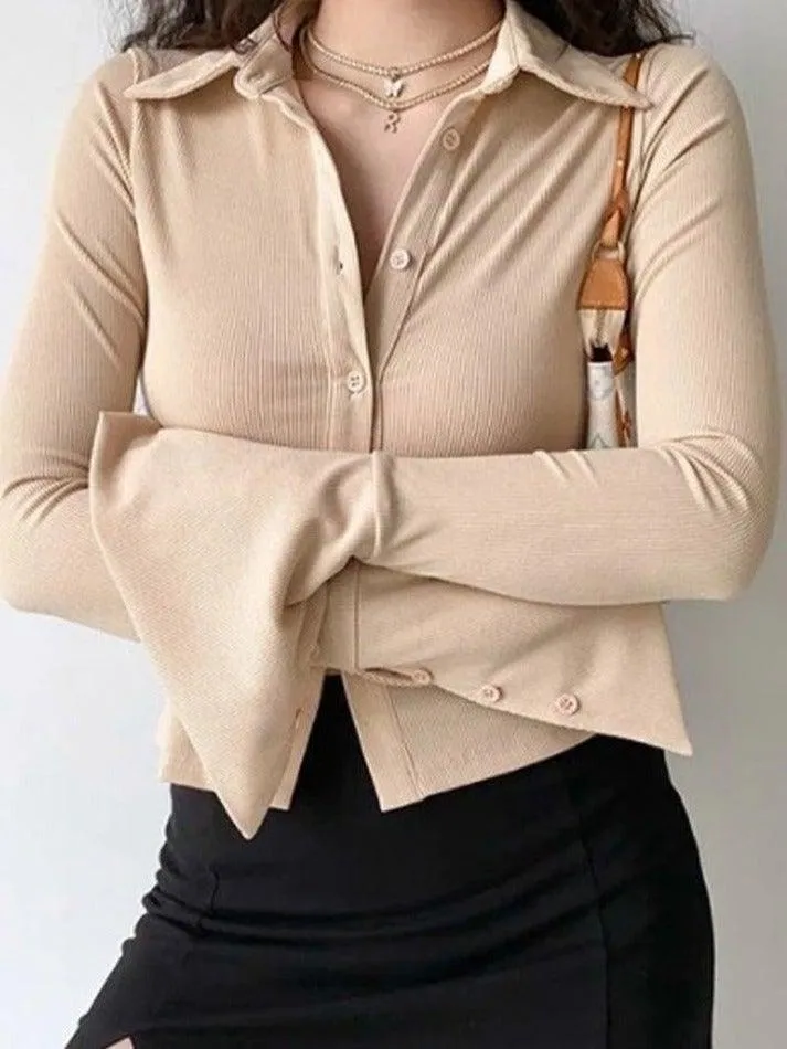 Joskaa Polo Neck Long Sleeve Rib Blouse