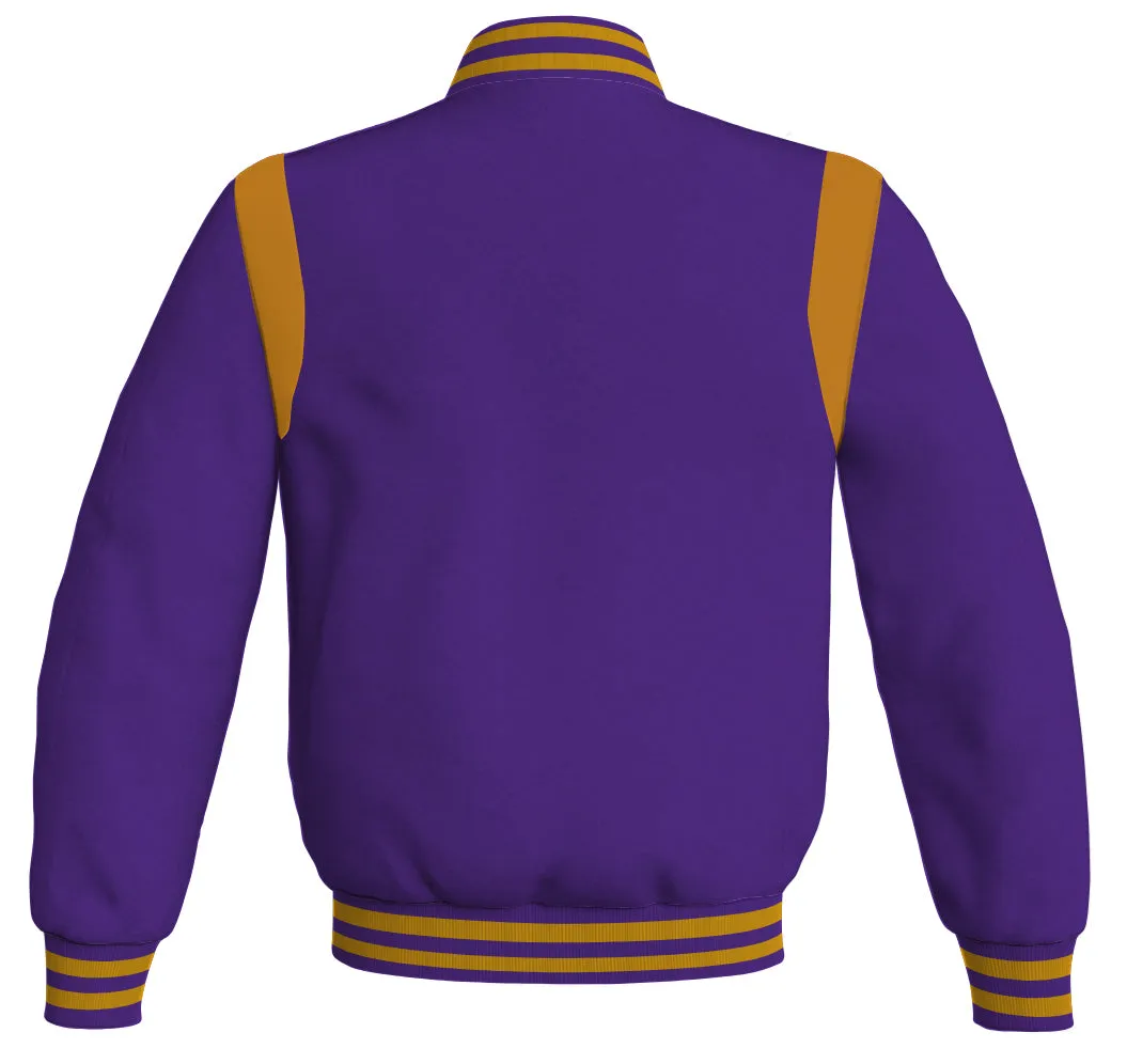 Letterman Baseball Bomber Retro Jacket Purple Body Golden Leather Inserts