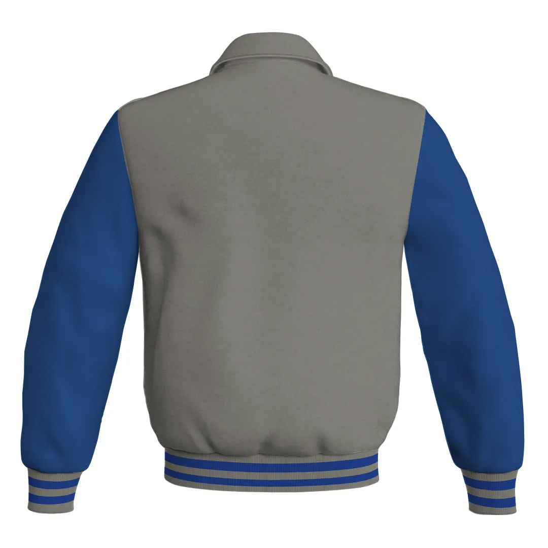 Letterman Varsity Classic Jacket Gray Body and Blue Leather Sleeves