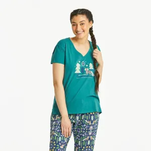 Life is Good Women's Starry Night Nordic Fox Snuggle Up Relaxed Sleep Vee